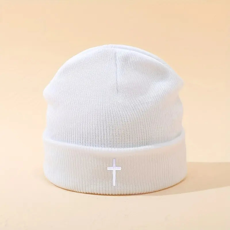 Bonnet tricoté croisé (blanc)